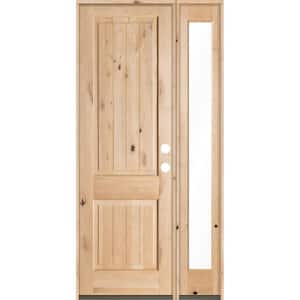 44 in. x 96 in. Rustic Unfinished Knotty Alder Sq-Top VG Left-Hand Right Full Sidelite Clear Glass Prehung Front Door