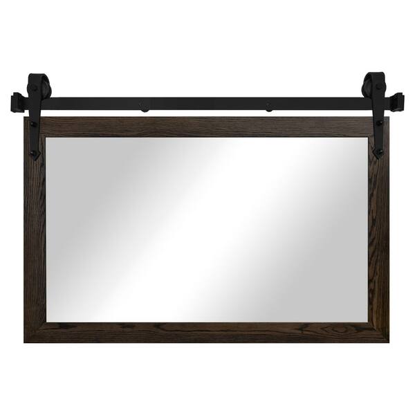 Rayne Mirrors (42 in. W x 33 in. H) Ebony Ozark Hardwood Mirror With Steel Barn Door Rail