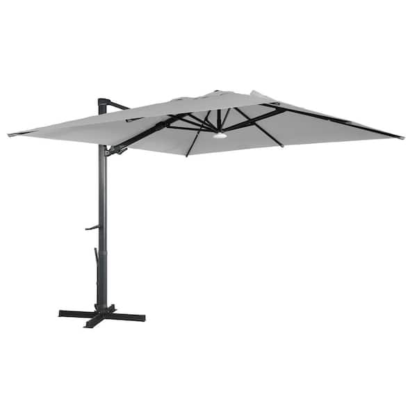 Clihome 10 ft. Cantilever Umbrella Square Crank Market Umbrella Tilt Patio Umbrella with Bluetooth Lights in Gray