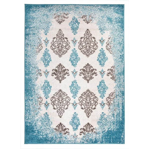 RugStylesOnline Designer Damask Turquoise 5 ft. x 7 ft. Classic Braided Modern Contemporary Polypropylene Rectangular Area Rug