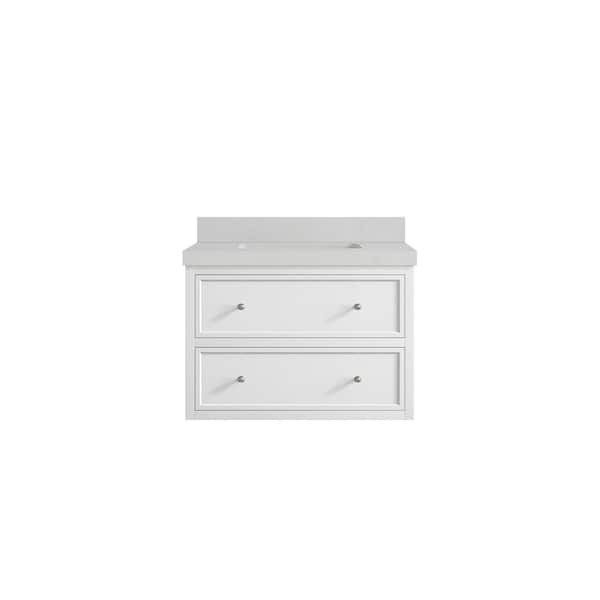 Willow Collections Roswell Floating 30 in. Single Sink Freestanding White Bath Vanity with Carrara Qt. Top Unassembled