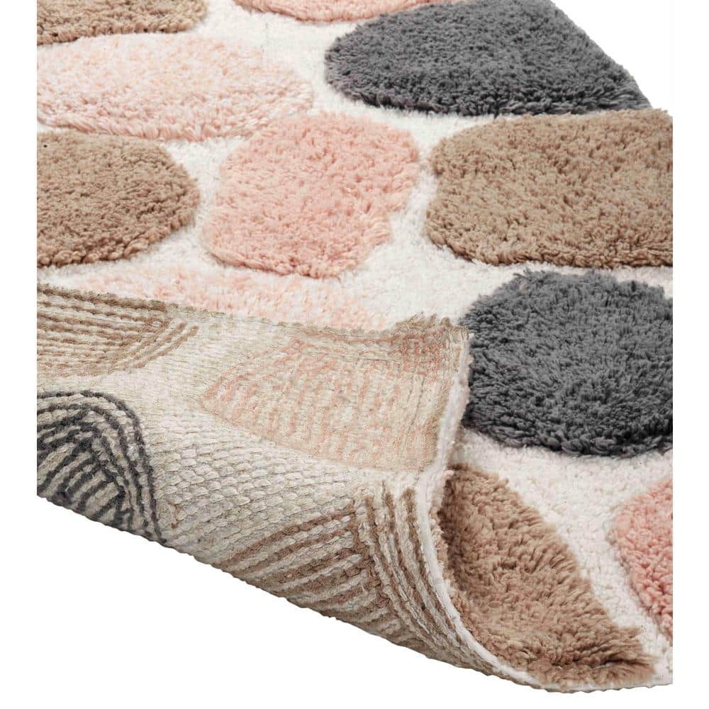 Pebble Pattern Pink and Gray Cotton Bath Mat Set