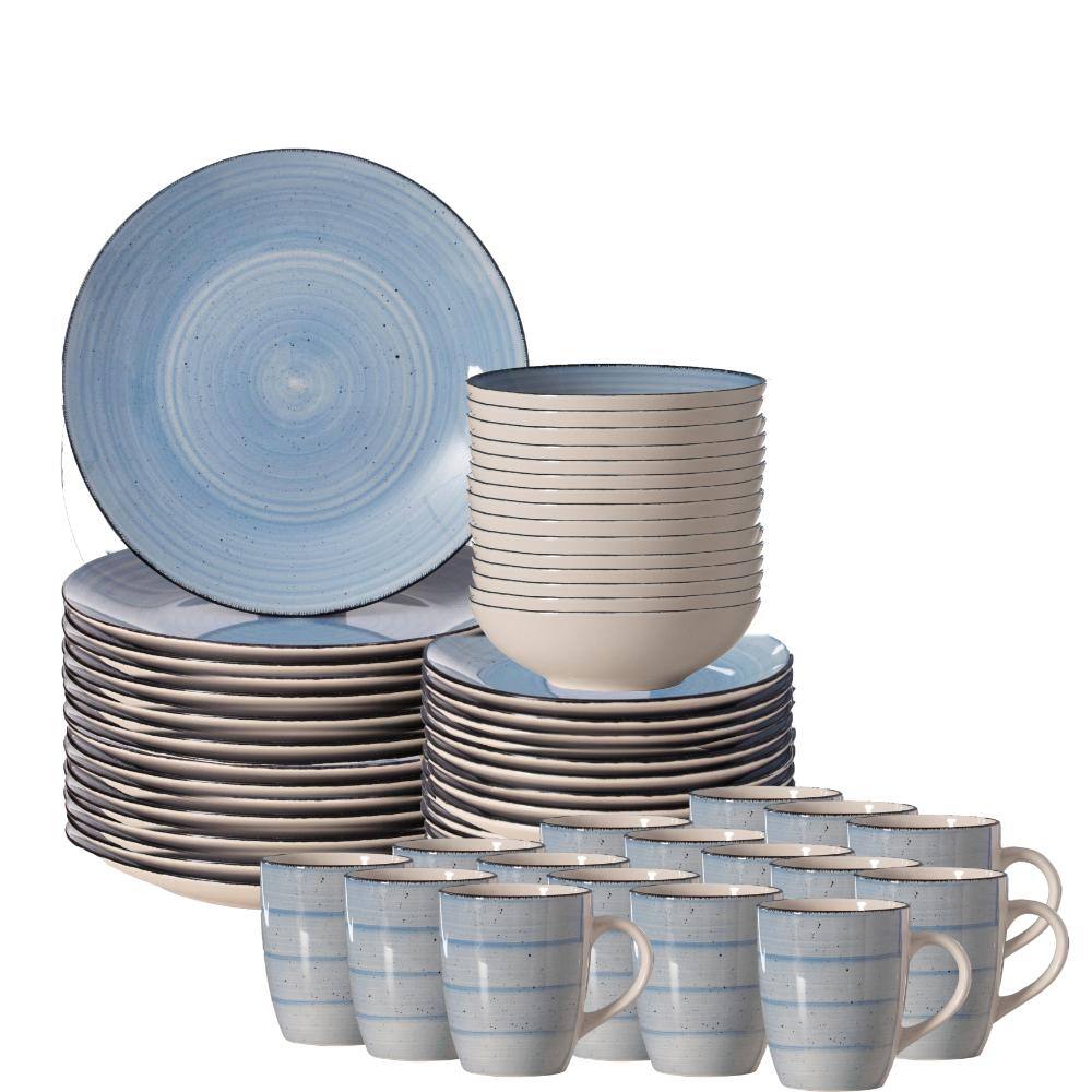 64 PC Dinnerware Set Mugs Bowls Salad and Dinner Plates Highly Crack Resistant, Dishwasher and Microwave Safe, Blue price history on PriceWatchPro