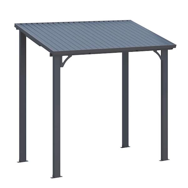 8 ft. x 5 ft. Outdoor Pergola Hardtop Gazebo, Wall-Mounted Heavy Duty Lean to Metal Patio Cover
