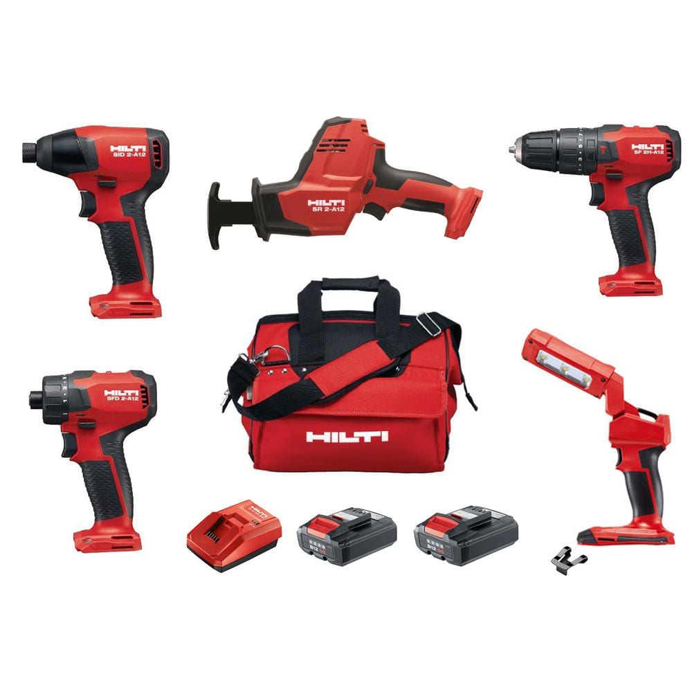 Hilti 12-Volt Cordless 5-Tool Combo with Recip Saw Hammer Drill Driver Impact Driver 4.0 Li-Ion Battery Pack and More -  3614113