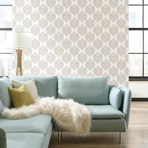 Hygge Fern Damask Taupe and White Peel and Stick Wallpaper (Covers 28.18 sq. ft.)