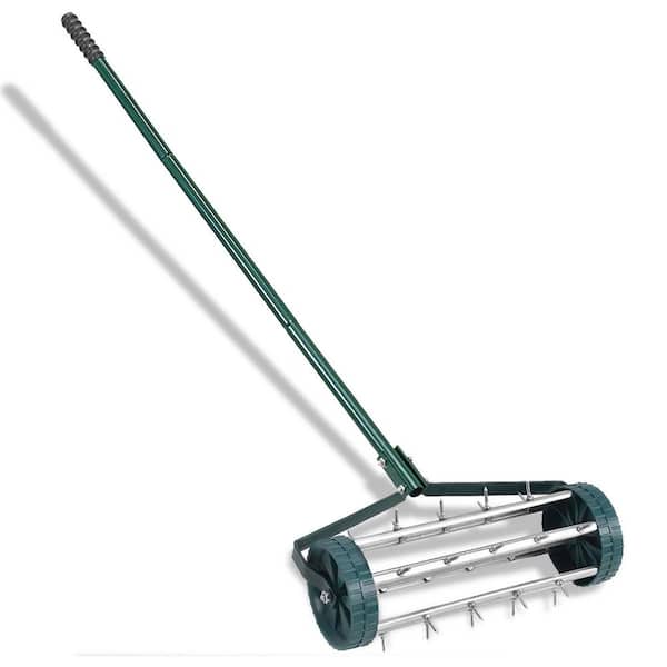 FORCLOVER 18 in. Rolling Lawn Aerator with Anti-slip Handle and Tine Spikes