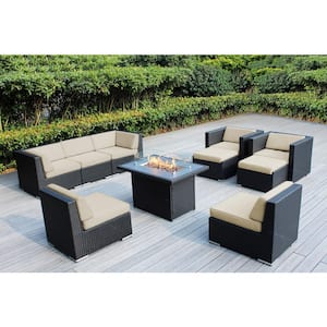 Ohana Depot Ohana Black 10 -Piece Wicker Patio Fire Pit Seating Set ...