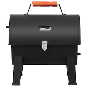 Portable Charcoal Grill with 2 Side Cooking Area, 217 sq. in . Lid with Latch Buckle and Wooden Handle, Black