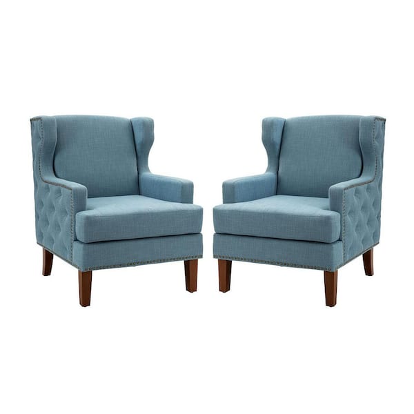 JAYDEN CREATION Dario Blue Armchair with Nailhead Trim Set of 2