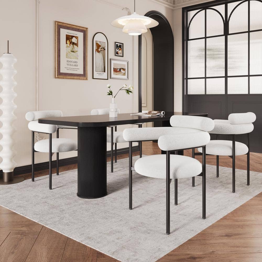 CHRISTOPHER KNIGHT HOME White Boucle Upholstered Armchair Dining Chairs Set of 4 112054 The Home Depot