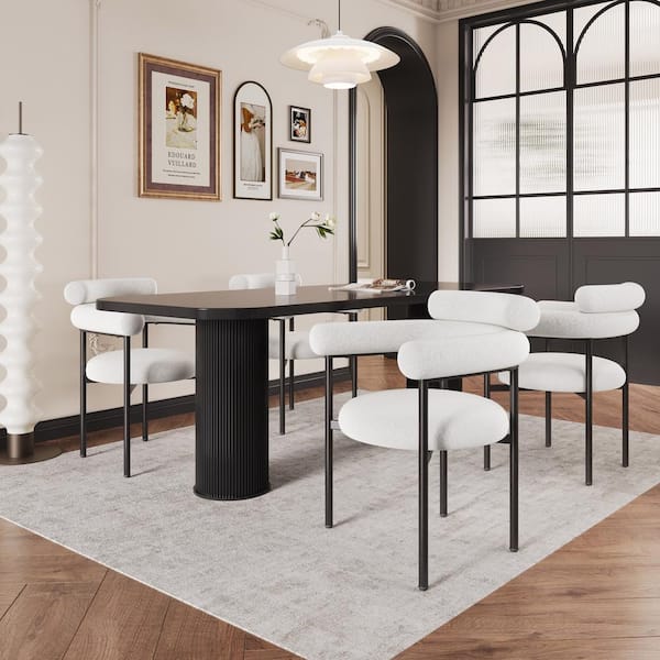 White Boucle Upholstered Armchair Dining Chairs, (Set of 4)