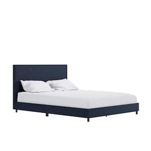 Jimmie 84 in. Navy Linen Upholstered Queen Bed with USB