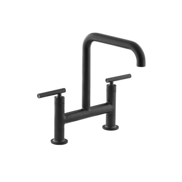 KOHLER Purist 2-Handle Bridge Kitchen Faucet in Matte Black