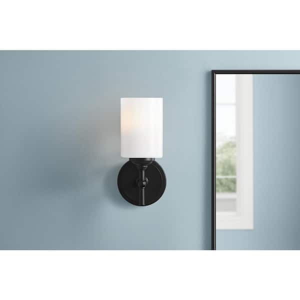 Ayelen 1-Light Black Wall Sconce Opal White Glass