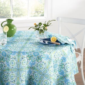 Greencove 70 in. W X 70 in. H Green and Blue Abstract Polyester Tablecloth (Single Set)