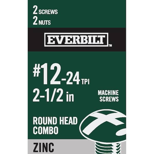 Everbilt #12-24 x 2-1/2 in. Combo Round Head Zinc Plated Machine Screw (2-Pack)