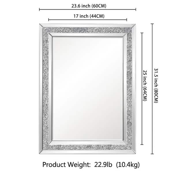 24 in. W x 32 in. H Mirror Frame Silver Decorative Crystal Mirrors for Wall Rectangle Accent Mirror