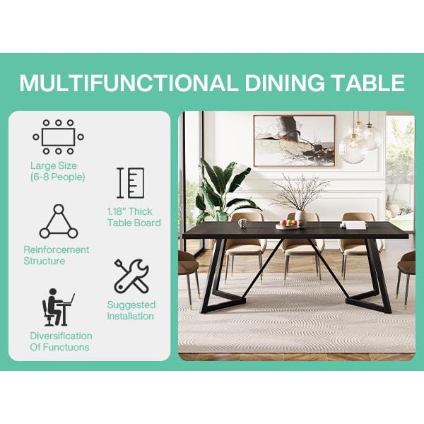 BYBLIGHT Roesler Modern Rectangular Black Wood 70.86 in. W 4-Legs