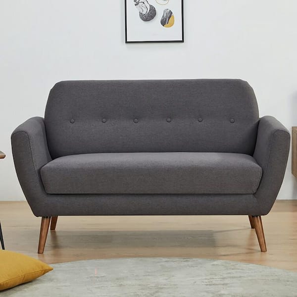 Unbranded 58 Inch Flared Arm Loveseat, Blend of Solid Pine and Engineered Wood, Spring Seat, Charcoal