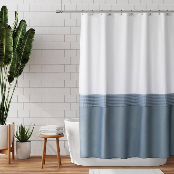Zenna Home 70 in. x 72 in. Blue Colorblock Fabric Shower Curtain