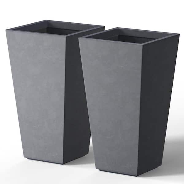 Modern 24.5in. High Large Tall Tapered Square Granite Gray Outdoor Cement Planter Plant Pots Set of 2