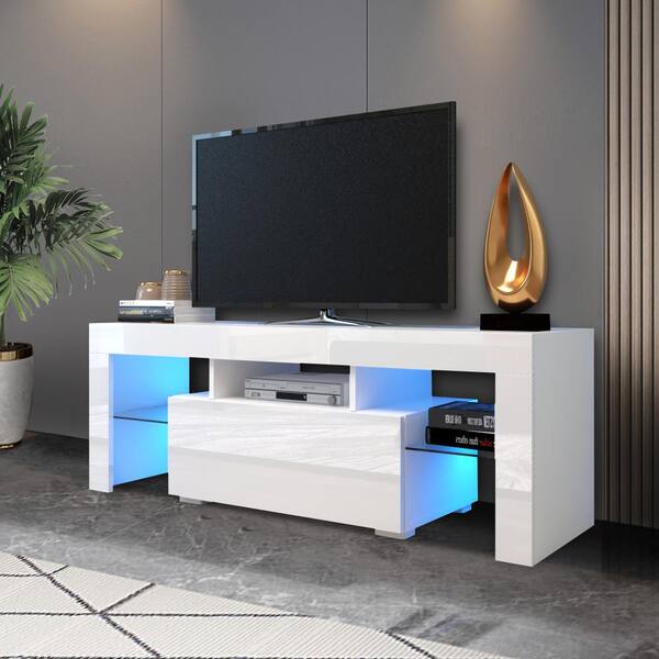 High Gloss TV Stand Cabinet Unit Elegant & Modern 130cm LED Lights 