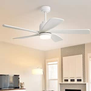 52 in. Indoor/Outdoor Smart White Wood Ceiling Fan with LED Light and Remote APP Control