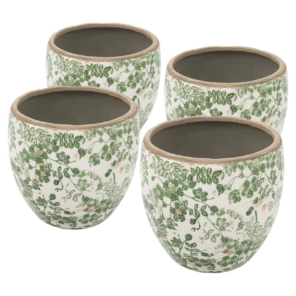 5.1 in. x 5.1 in. x 4.5 in. White+Green 4-Pack Ceramic Flower Vase Planters with Floral Pattern price history on PriceWatchPro