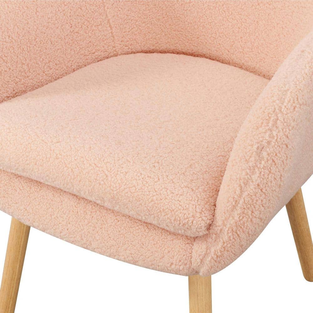 Blush Velvet Wingback Transitional Accent Chair with Wood Legs