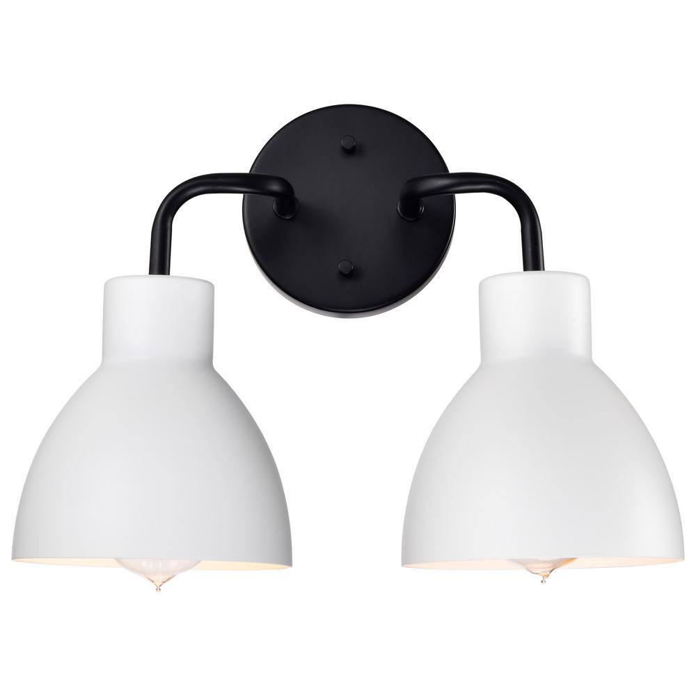 Sloan Matte Black and White Bell Vanity Light, 2-Light Direct Wire