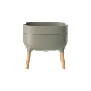 Low 20 in. x 15 in. Anthracite Gray Resin Self Watering Planter with FSC Hardwood Legs
