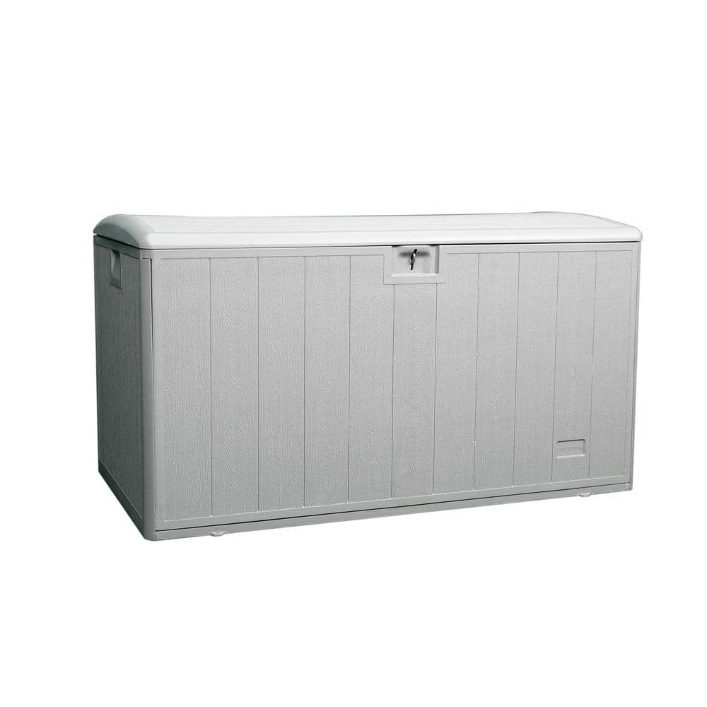 Hampton Bay 130 gal. Grey Resin Wood Look Outdoor Storage Deck Box with Lockable Lid, Driftwood Gray