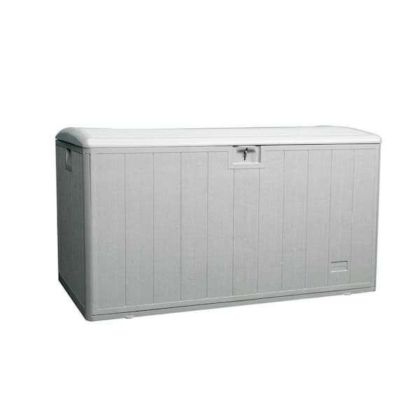Hampton Bay 130 Gal. Grey Resin Wood Look Outdoor Storage Deck Box with Lockable Lid