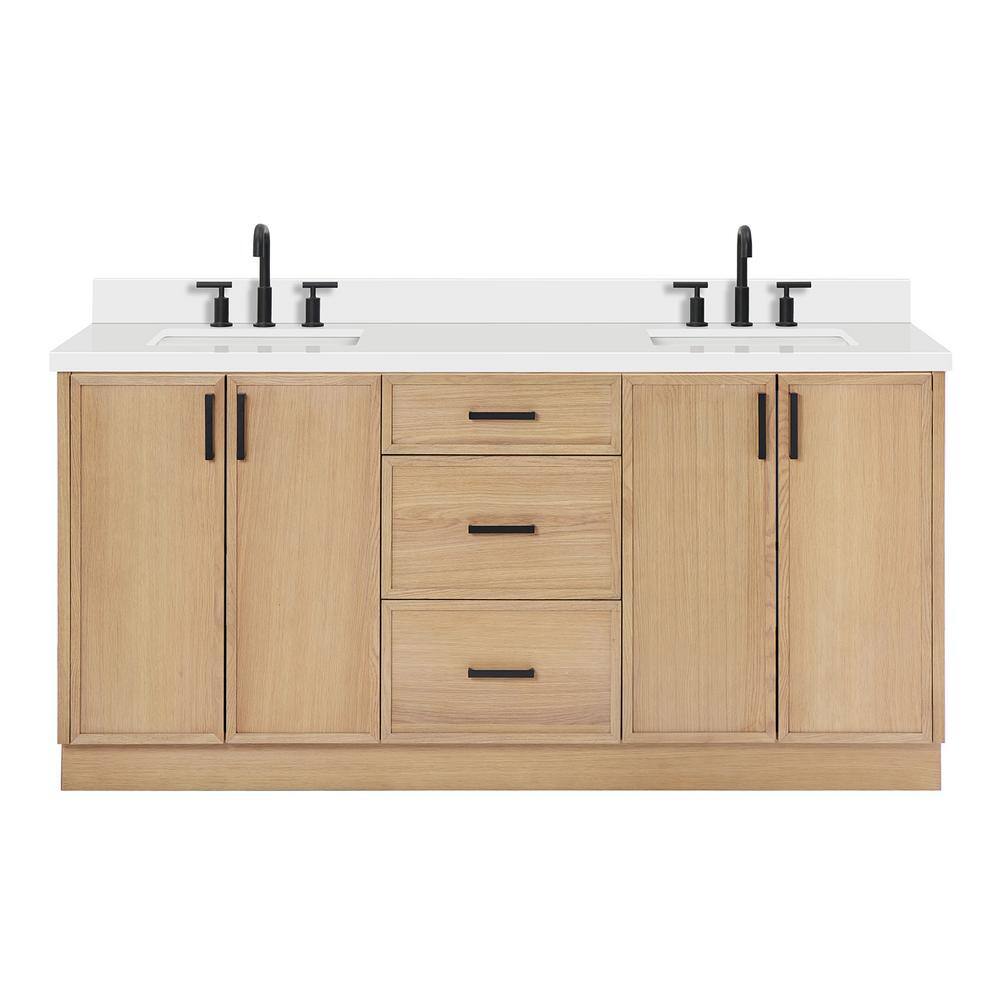 Kelly 73" White Oak Double Sink Bathroom Vanity with Quartz Top