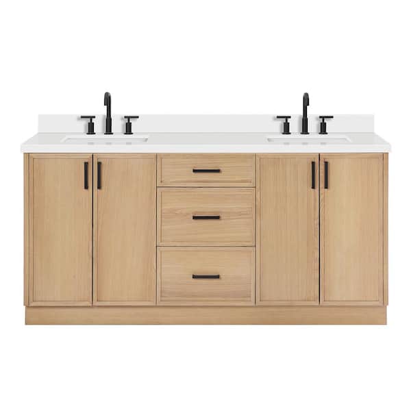 Kelly 73 in. W x 22 in. D x 36 in. H Double Sink Bath Vanity in White Oak with Pure White Quartz Top