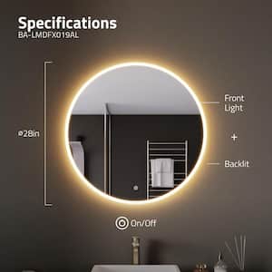 28 in. W x 28 in. H Large Round Frameless Wall Mounted LED Front Lighting Bathroom Vanity Mirror with Defogger