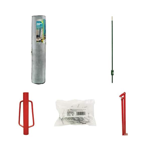 1/8 in. x 3 ft. x 100 ft. Hardware Cloth, 1-3/4 in. x 3-1/2 in. x 5 ft. Steel T-Post, Driver, Clips (25-Bag) and Puller