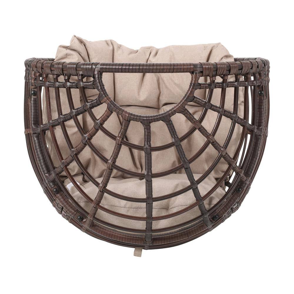 Pitner Dark Brown Iron Swivel Egg Chair with Beige Cushions