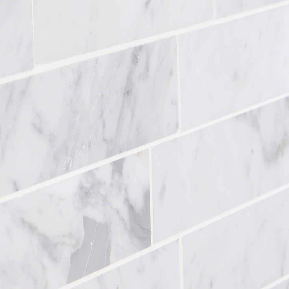 Carrara White 2x8 Honed Marble Subway Tile