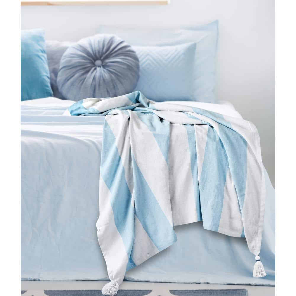 Cabana Corydalis 50 in. x 60 in. Blue/White Striped Tassels All Natural Cot