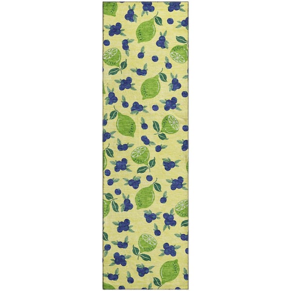 Mayfield Premium Machine Washable Abstract AMF2354 Yellow 2 ft. x 7 ft. Runner Rug