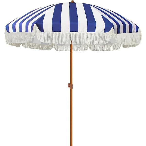 Unbranded 7 ft. Steel Pole Market Push-Button Tilt Patio Umbrella in Navy Stripe