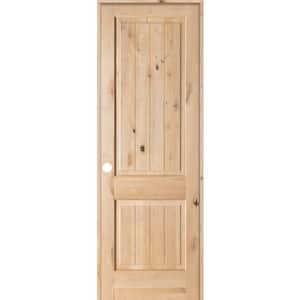32 in. x 96 in. Knotty Alder 2 Panel Square Top V-Groove Solid Wood Right-Hand Single Prehung Interior Door