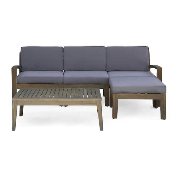 Anky Brown 3-Piece Wood Patio Conversation Set with Beige Cushions