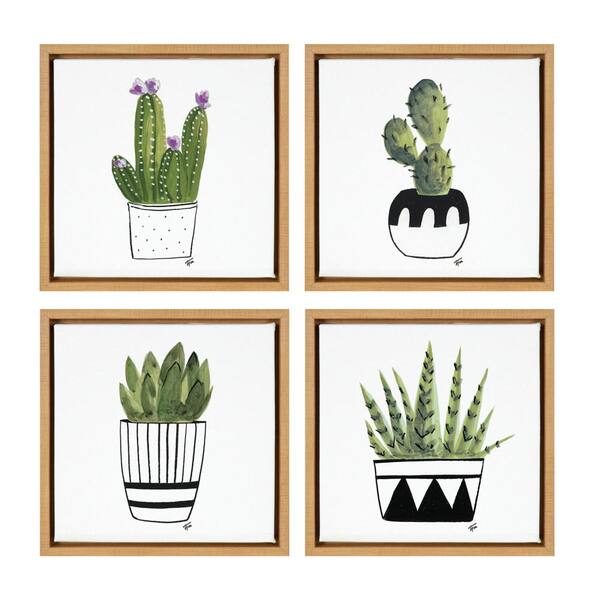 Kate and Laurel Sylvie "Succulent" by Teju Reval of SnazzyHues Framed Nature Canvas Wall Art Set 13 in. x 13 in.