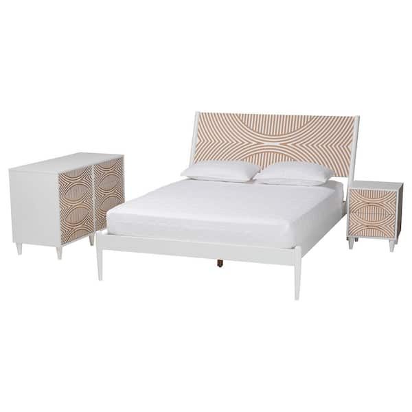 Baxton Studio Louetta 3-Piece White Wood King Bedroom Set