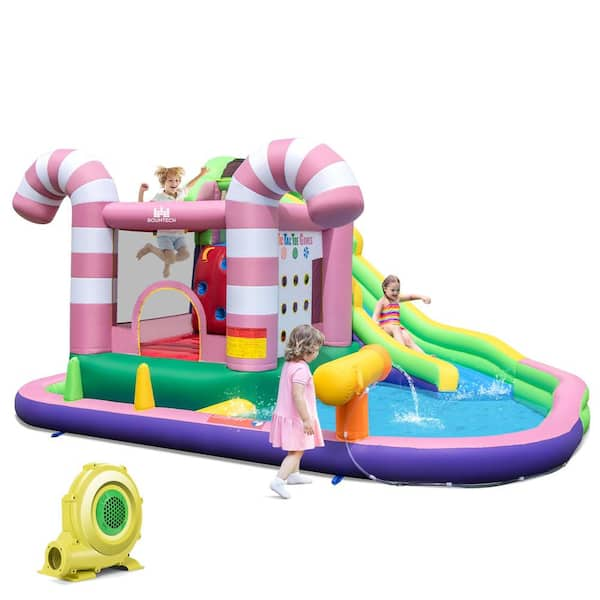 Costway 9-In-1 Inflatable Bounce House Sweet Candy Water Slide Park ...