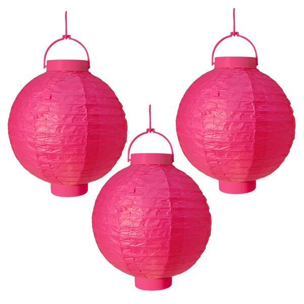 LUMABASE Battery Operated Paper Lantern in Fuchsia (3-Count)