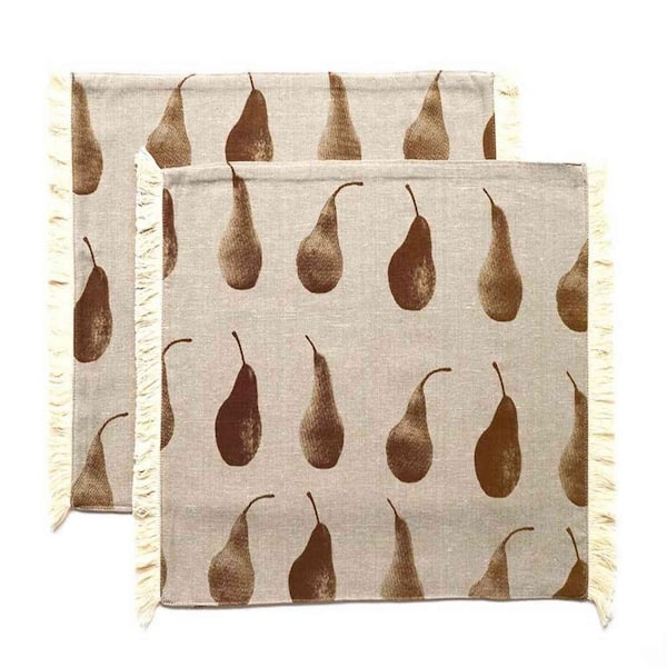 HomeRoots Amelia 13 in. W x 1 in. L Brown/Yellow Geometric Cotton Table Runner Light Brown Pear Pattern Placemats (Set of 8)